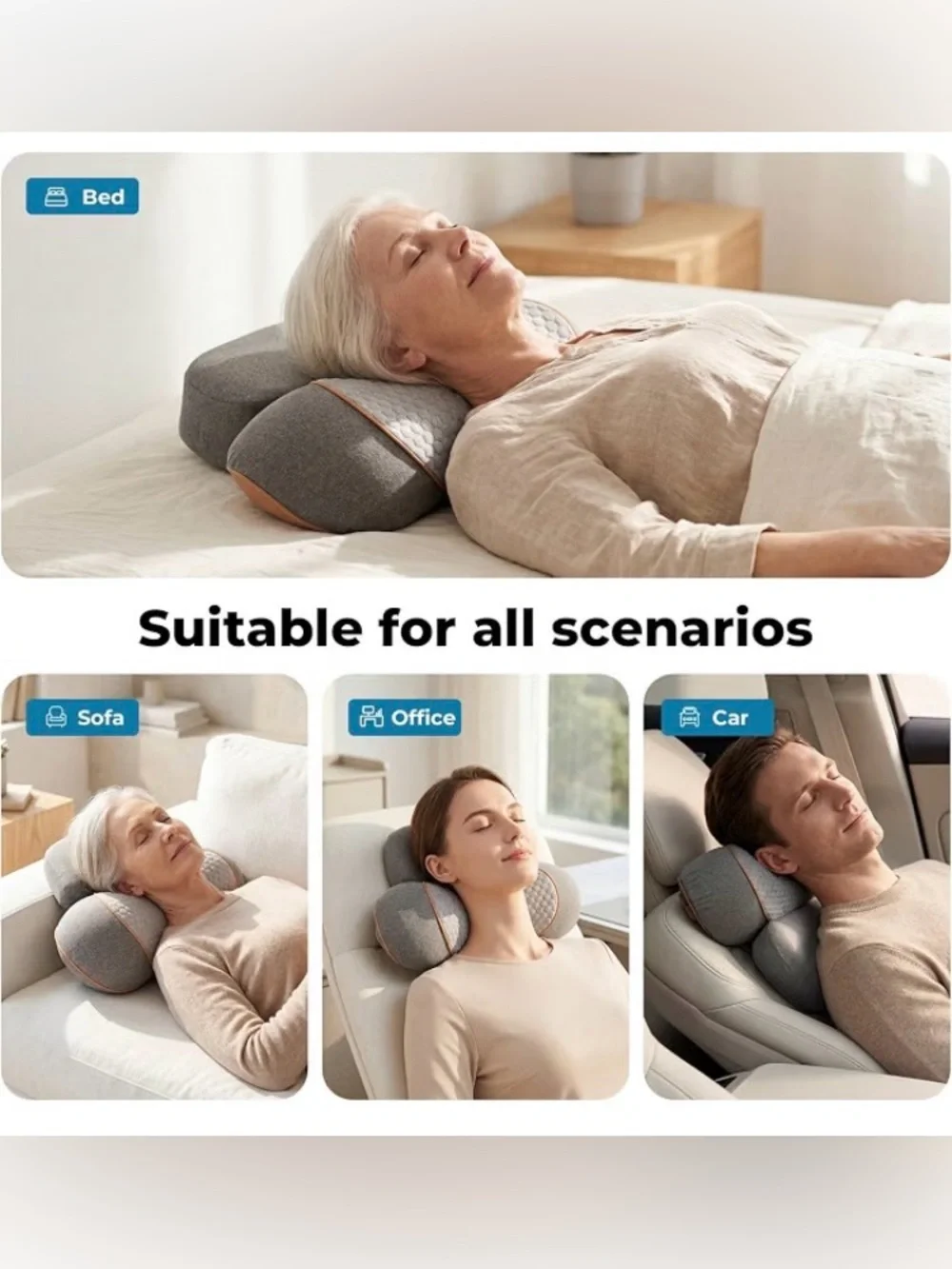 Freebody 3-in-1 Neck Massager Pillow with Heat &Massage Support, Grey,New